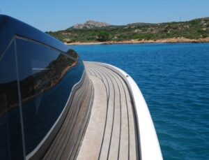 Teak deck, glueing teak slat or teak panel for motor boat in Sardinia. After Photo 2
