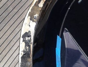 Teak deck, glueing teak slat or teak panel for motor boat in Sardinia. Before Photo4